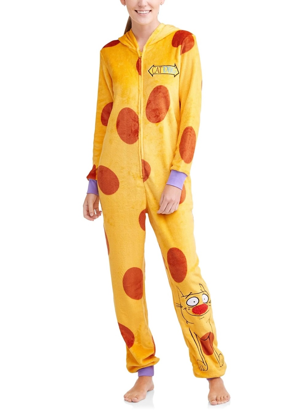Nickelodeon CatDog Hooded Plush One Piece Pajamas Adult Plus Size 2XL